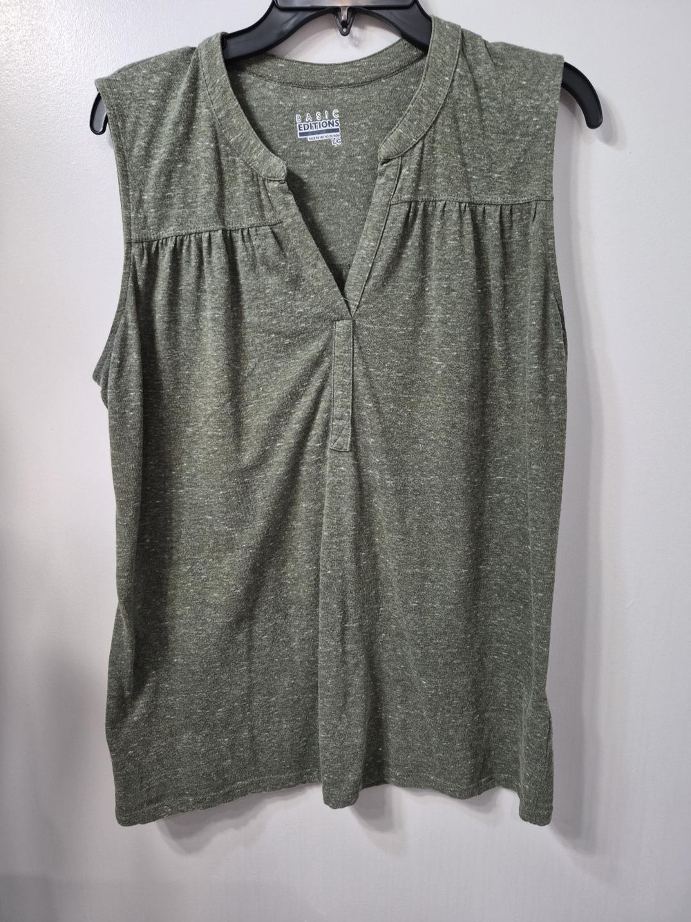 Basic Editions Olive Green Sleeveless V-Neck Tank